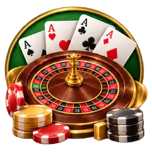 Roulette game with playing cards, roulette wheel and chips at F168S