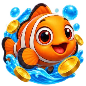 Fishing game featuring an orange fish and aquatic targets at F168S