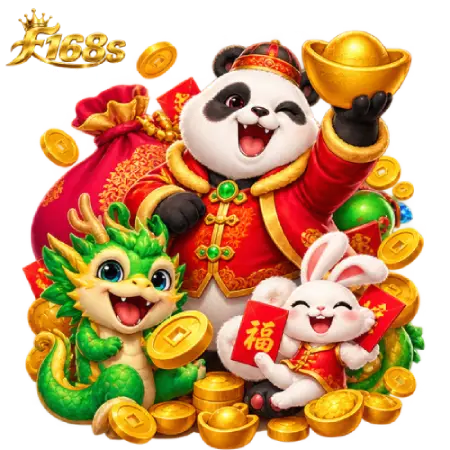 F168S entertainment section featuring lucky fortune characters and game options